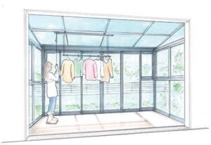 サニージュ|クランクハンドルで上下に動かせます。