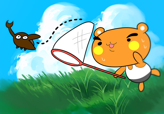 虫取りをする夏のたくまくん